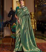 teal teal & gold-toned woven design zari silk blend kanjeevaram saree