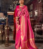 pink pink & golden ethnic motifs zari silk blend kanjeevaram saree