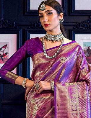 purple purple woven design kanjeevaram silk saree 3