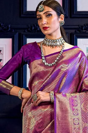 purple purple woven design kanjeevaram silk saree