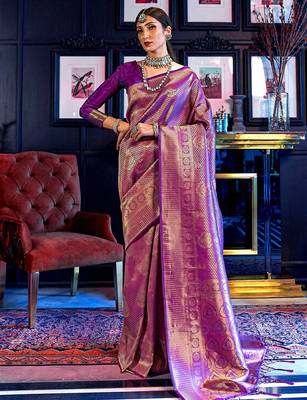 purple ethnic motif woven design zari banarasi saree 1