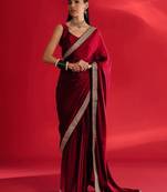 maroon embroidered satin saree