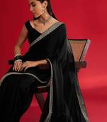 black embroidered satin saree