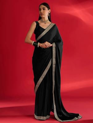 black embroidered satin saree 2