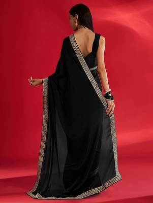 black embroidered satin saree 4