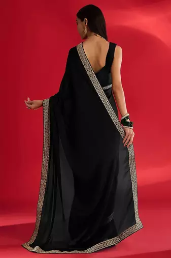 black embroidered satin saree