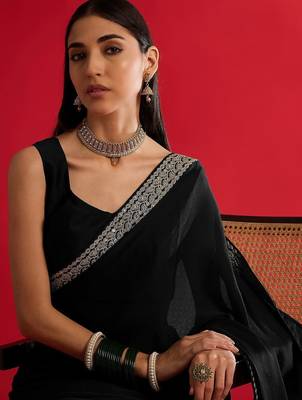 black embroidered satin saree 5