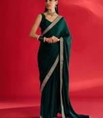 green embroidered satin saree