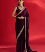 magenta embroidered satin saree