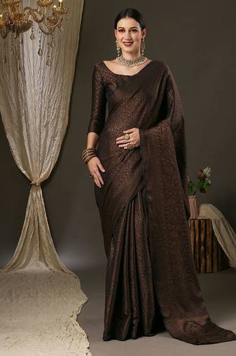 black ethnic motif zari woven banarasi saree