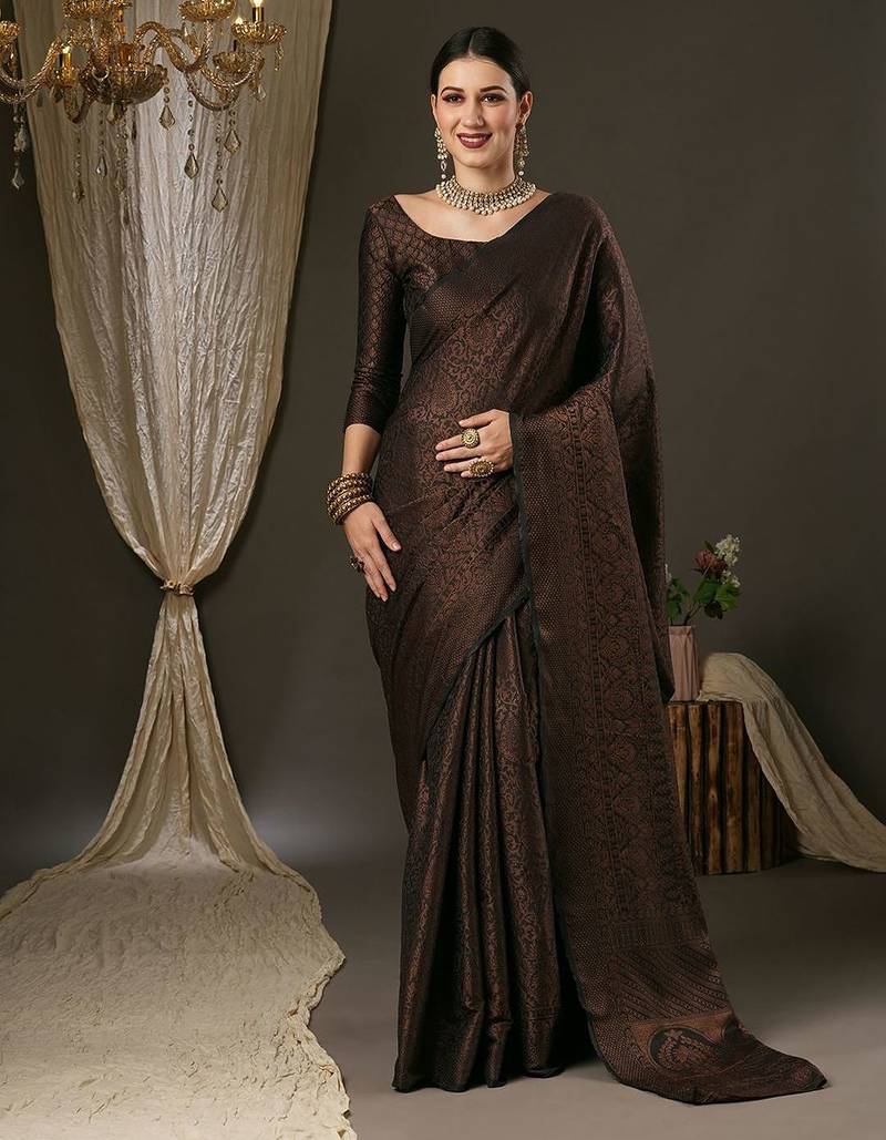 black ethnic motif zari woven banarasi saree