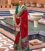 red red & green woven design zari silk blend saree