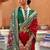 red red & green woven design zari silk blend saree