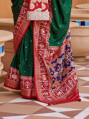 green green & red ethnic motifs woven design zari saree 3