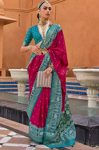 Blue women light blue & pink woven design zari silk blend paithani saree
