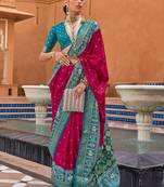 Blue women light blue & pink woven design zari silk blend paithani saree