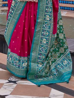 Blue women light blue & pink woven design zari silk blend paithani saree 3