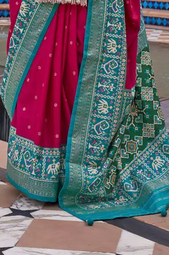 Blue women light blue & pink woven design zari silk blend paithani saree