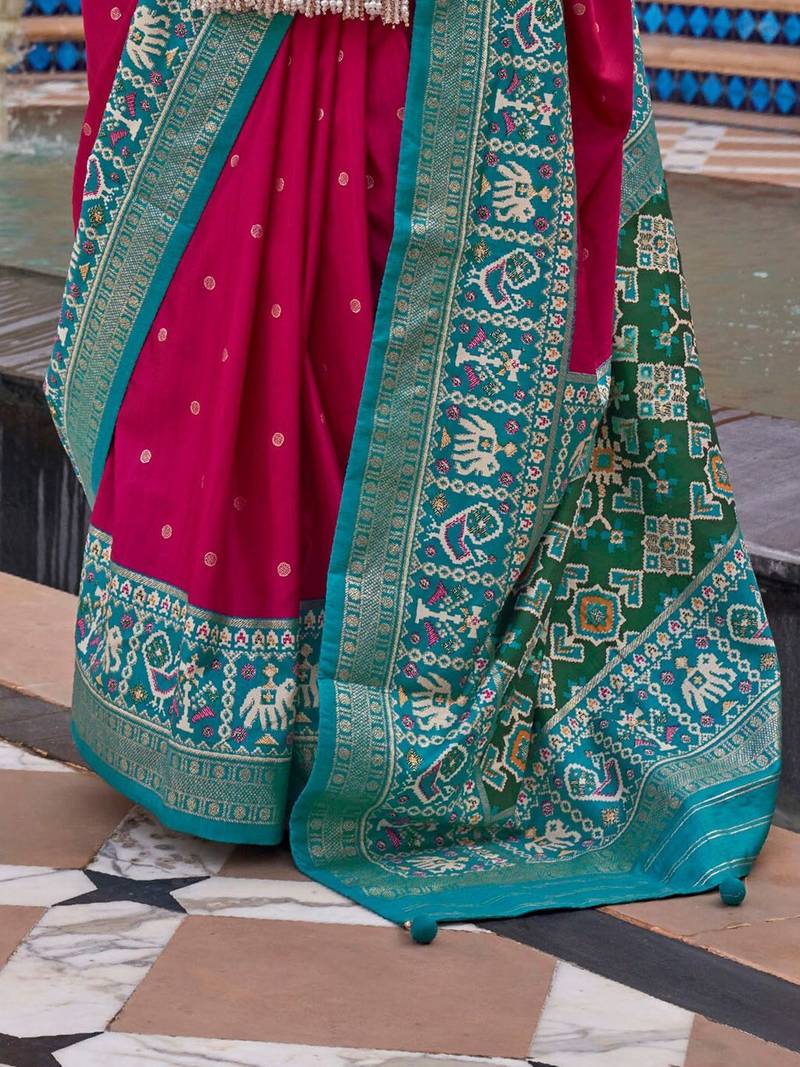 Blue women light blue & pink woven design zari silk blend paithani saree