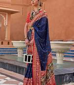 Maroon maroon & gold-toned floral zari silk blend paithani saree
