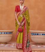 Grey grey & pink floral zari silk blend paithani saree