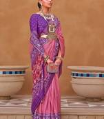 pink pink & purple ethnic motifs woven design saree