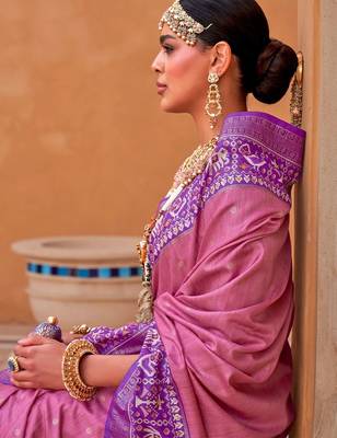 pink pink & purple ethnic motifs woven design saree 2