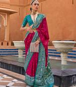 pink pink & blue woven design zari saree