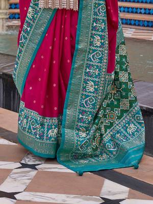 pink pink & blue woven design zari saree 3