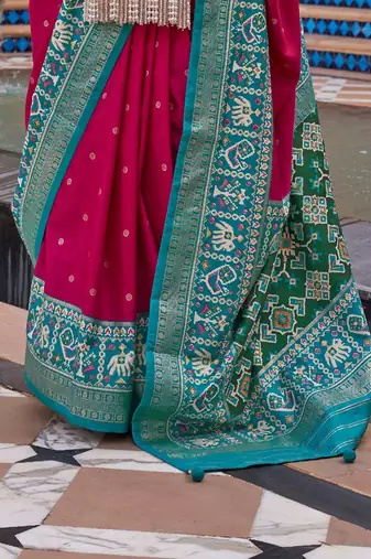 pink pink & blue woven design zari saree