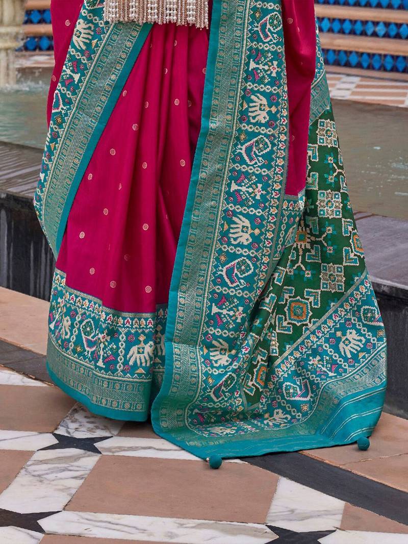 pink pink & blue woven design zari saree