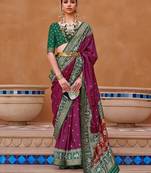 purple purple & green woven design zari saree
