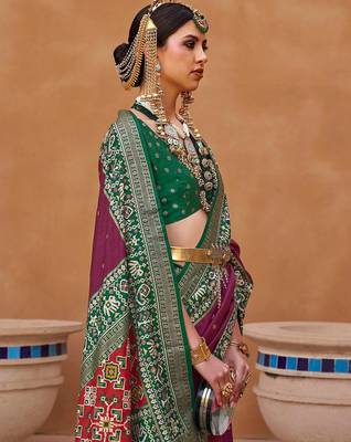 purple purple & green woven design zari saree 2