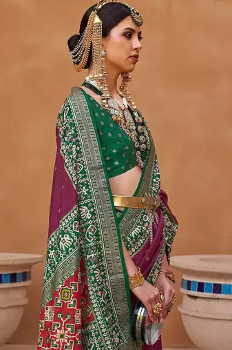 purple purple & green woven design zari saree