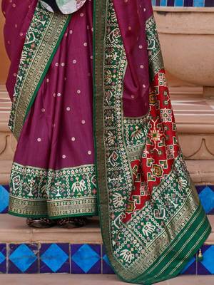 purple purple & green woven design zari saree 3
