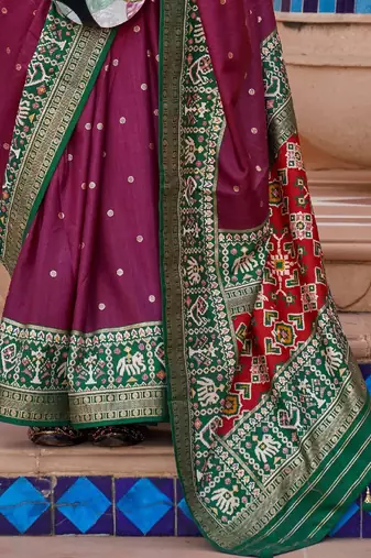purple purple & green woven design zari saree