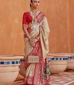 Green ethnic motifs printed silk blend saree