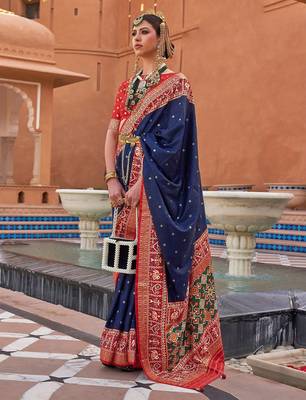Pink floral printed silk blend saree 1