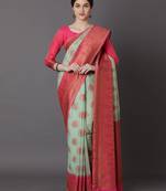 sea_green sea green & pink silk blend woven design banarasi saree