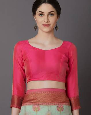sea_green sea green & pink silk blend woven design banarasi saree 2