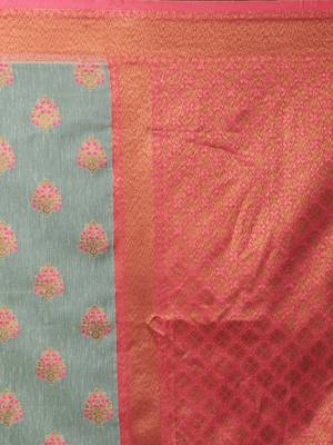 sea_green sea green & pink silk blend woven design banarasi saree 5