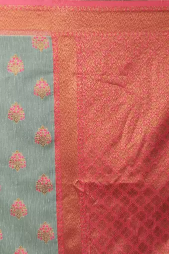 sea_green sea green & pink silk blend woven design banarasi saree