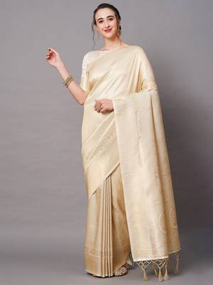 beige beige & gold-toned woven design zari silk blend banarasi saree 1