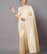 beige beige & gold-toned woven design zari silk blend banarasi saree