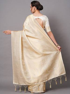 beige beige & gold-toned woven design zari silk blend banarasi saree 3