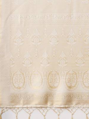beige beige & gold-toned woven design zari silk blend banarasi saree 5
