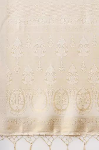 beige beige & gold-toned woven design zari silk blend banarasi saree