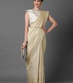 cream cream-coloured & gold-toned woven design silk blend banarasi saree