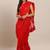 red red embellished applique floral butta work designer net saree