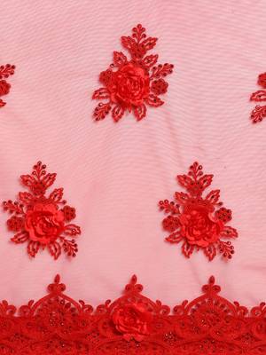 red red embellished applique floral butta work designer net saree 3
